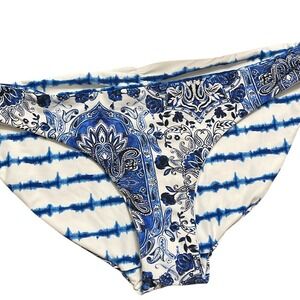 NEW Seafolly Australia Blue Paisley Tie Dye Ruched Bikini Bottoms Womens  14